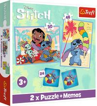 TREFL Sada 3v1 Lilo&Stitch: Šťastný den (2x puzzle + pexeso)