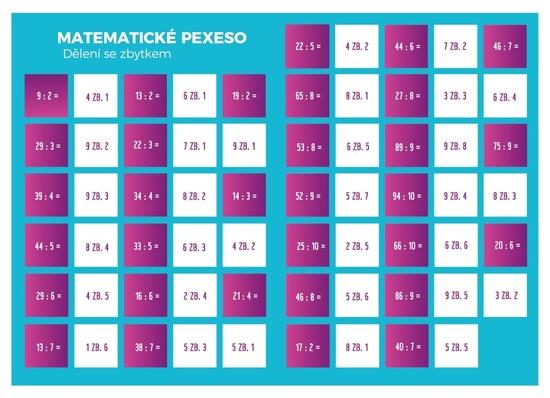 Pexeso Matematika dělení se zbytkem