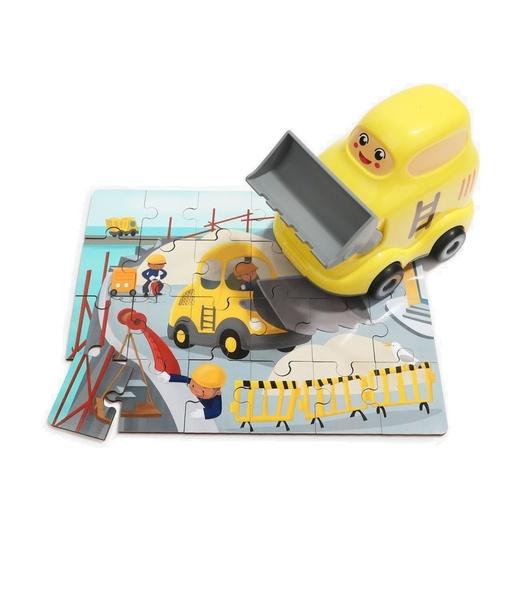 TOP BRIGHT Dřevěné puzzle s hračkou: Buldozer 24 dílků
