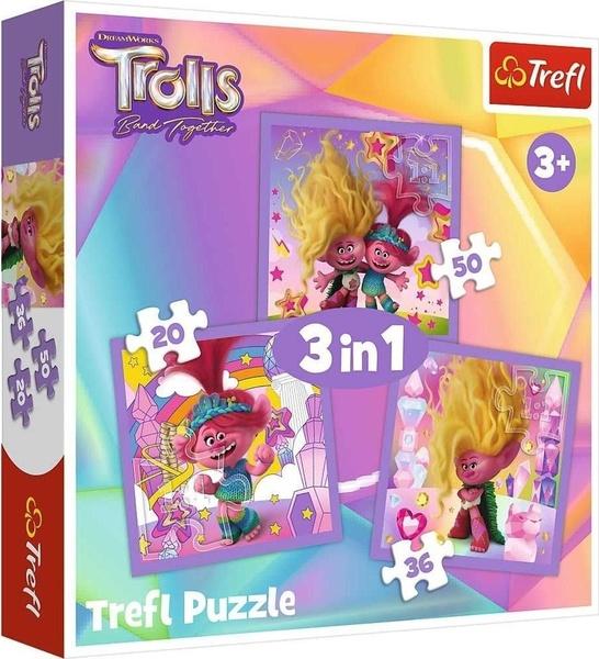 TREFL Puzzle Trollové 3: Seznamte se s Trollíky 3v1 (20,36,50 dílků) - 34870