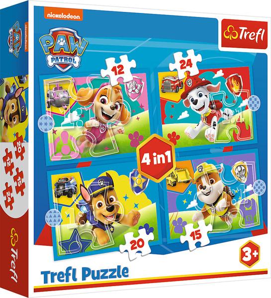 TREFL Puzzle Tlapková patrola: Běžící štěňata 4v1 (12,15,20,24 dílků) - 34628