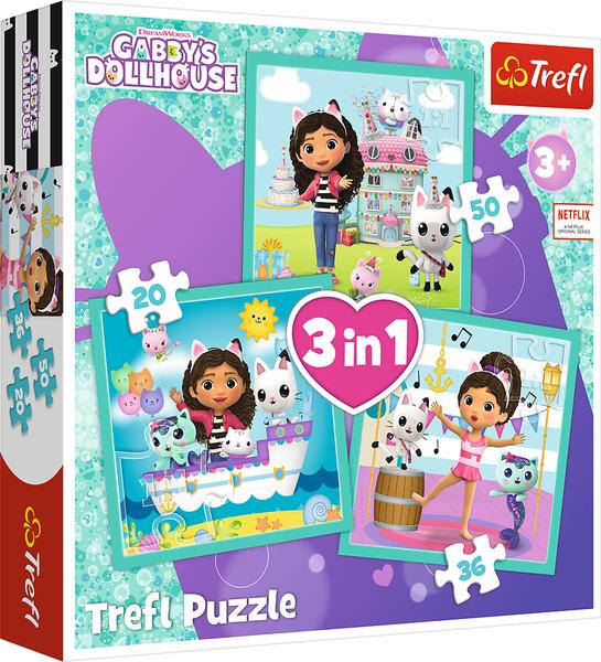 TREFL Puzzle Gábinin kouzelný domek: Gábinčiny činnosti 3v1 (20,36,50 dílků) - 34871