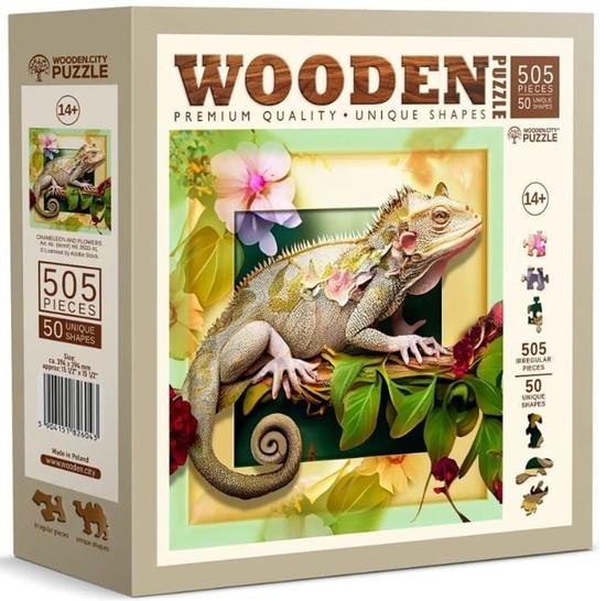 Dřevěné puzzle Chameleon a květiny 505 dílků