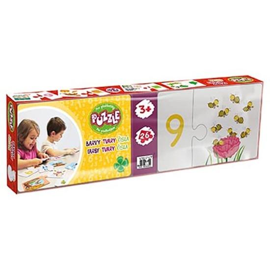 Puzzle pro předškoláky v krabičce Čísla, barvy, tvary