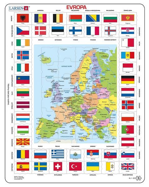 Larsen Vzdělávací puzzle Evropa Mapa a vlajky