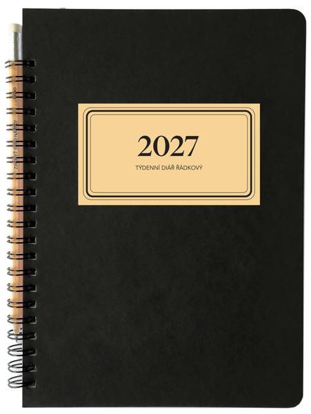 Diář 2027 týdenní s tužkou RETRO, řádkový, černý -